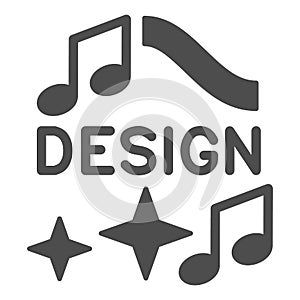 Design logo with notes and stars solid icon, music concept, musical design inscription vector sign on white background