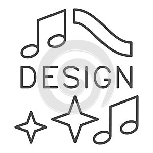 Design logo with notes and stars thin line icon, music concept, musical design inscription vector sign on white