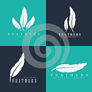 Design of logos with feathers. Templates for writers, book publishers and businesses photo