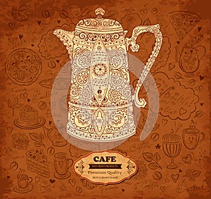 Design of menu with coffeepot photo