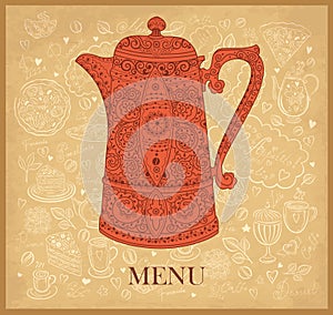 Design of menu with coffeepot