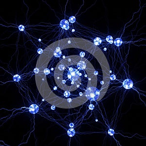 The design mimics the visualization of communication or data flow in a