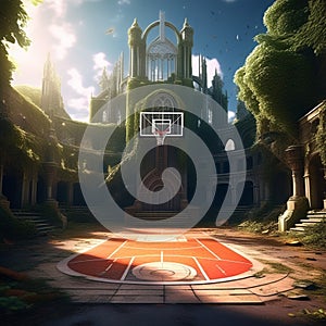 design a minimalist representation of a basketball court with emphasis on geometric shapes and patte