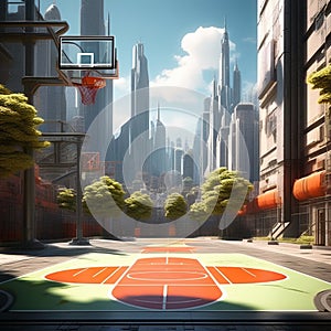 design a minimalist representation of a basketball court with emphasis on geometric shapes and patte