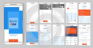 Design of the mobile app UI, UX. A set of GUI screens for mobile banking