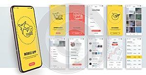 Design of the mobile application, UI, UX. A set of GUI screens with login and password input.