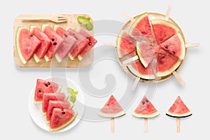 Design of mockup healthy watermelon and watermelon ice cream set