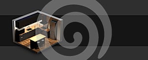 design of a modern kitchen in isometric 3D view - gray background