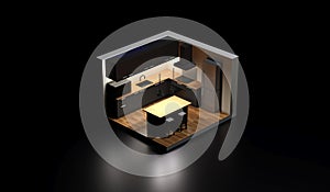 design of a modern kitchen in isometric 3D view - gray background