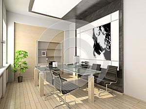 Design of modern office. Hi-tech interior.