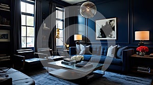 design navy blue living room