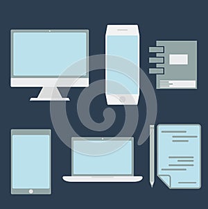 design office elements and computer ,tablet, laptop and sma