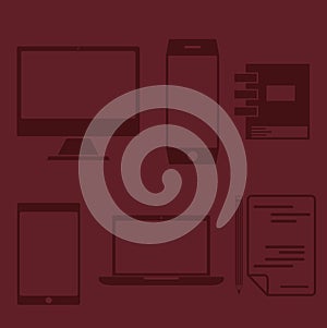 design office elements and computer ,tablet, laptop and sma