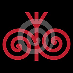 Design in Old Norse style. Runic symbol, Algiz rune and spiral ornament