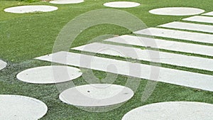 Garden design rectangular and round shapes on artificial turf