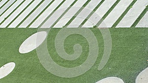 Garden design rectangular and round shapes on artificial turf