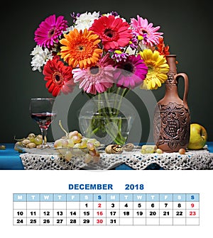 Design page calendar December 2018. Still life with Transvaal da