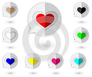 `Design of paper style icons, speech bubbles with various love symbols in the form of vectors.Suitable for designing graphic works