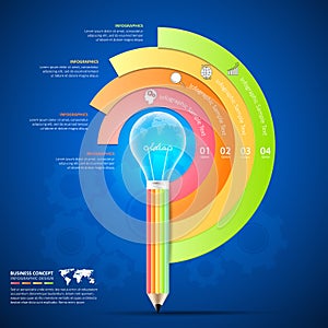 Design pencil with lightbulb Infographics tamplate. photo