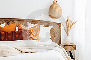 design pillow fall orange interior lamp home modern decor bedding bed. Generative AI.