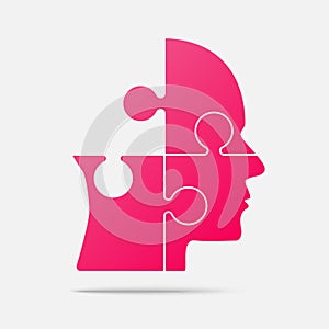 Design Pink Puzzle Piece Head - Vector Jigsaw