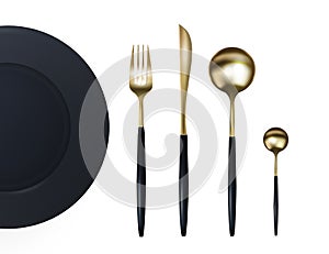 Design place setting with knife, plate, spoon and fork. Vector illustration.