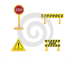 Design plastic toy road sign isolate on white background