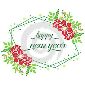 Design of poster happy new year, with elegant red wreath frame. Vector