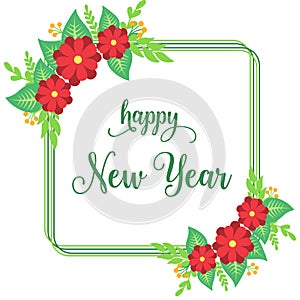 Design of poster happy new year, with elegant red wreath frame. Vector