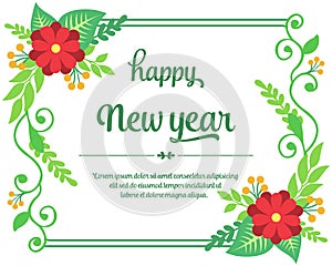 Design of poster happy new year, with elegant red wreath frame. Vector