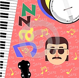 Design of posters with musicians and musical instruments for jazz festival. Colorful vector illustrations