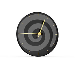 Design of a premium black clock with gold arrows showing 12:45 isolated on white background