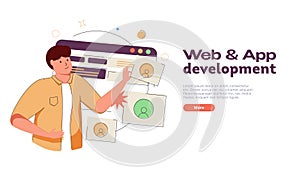 Design and programming banner, web landing page, advertisement. Designer working on ui ux design or mobile application.