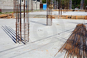 Design of reinforced concrete foundations. Constructed by workers. Metal framework.