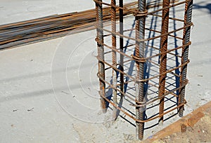 Design of reinforced concrete foundations. Constructed by workers. Metal framework.