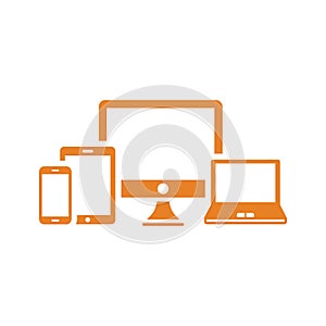 Design, responsive, mobile, desktop icon. Orange vector sketch