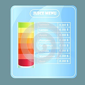 Design sample juice menu for cafes, restaurants, bars.