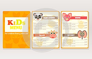 Design sample kids menu for cafes, restaurants.