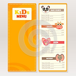 Design sample kids menu for cafes, restaurants.