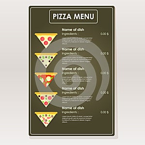 Design sample pizza menu for cafes, restaurants, bars.