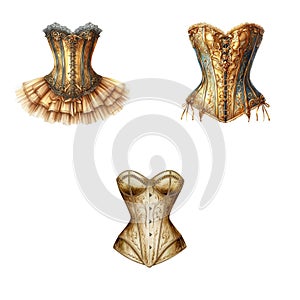 three gold corsets