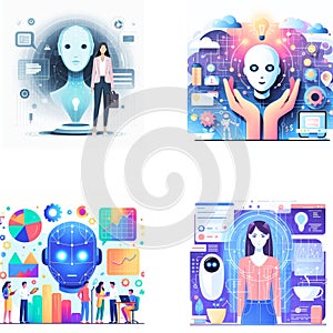 Futuristic Tech Portraits Collection â Digital Women with Glowing Heads & Data Visualization