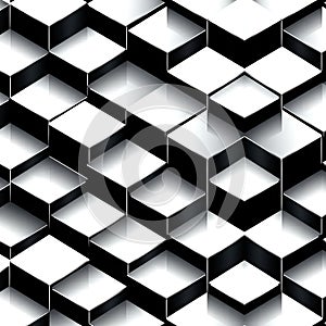 3D Black and White Geometric Cube Pattern with Optical Illusion Effect