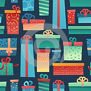 Design seamless pattern for christmas background and Wrapping paper. Wallpaper with illustration present and gift box