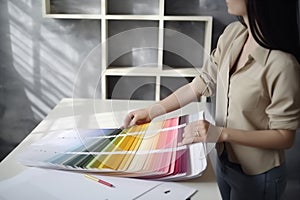 design selection interior art swatch color palette project sample designer choice. Generative AI.