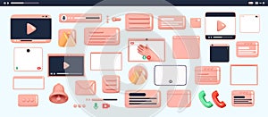 Design set for apps and websites. Scroll bar for the player. Multicolored icon templates frame video player. Realistic