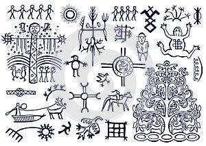 Design sketch set with northern styled ornament and doodle elements