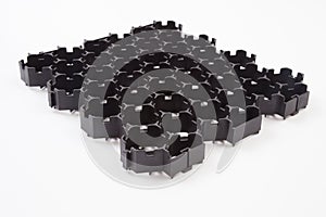 The design of the slope. Plastic black honeycomb frame filled
