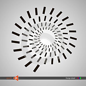 Design spiral patterns of rectangle shapes. Abstract monochrome round background. Vector illustration without gradient.