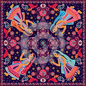 Design for square pocket, shawl, textile